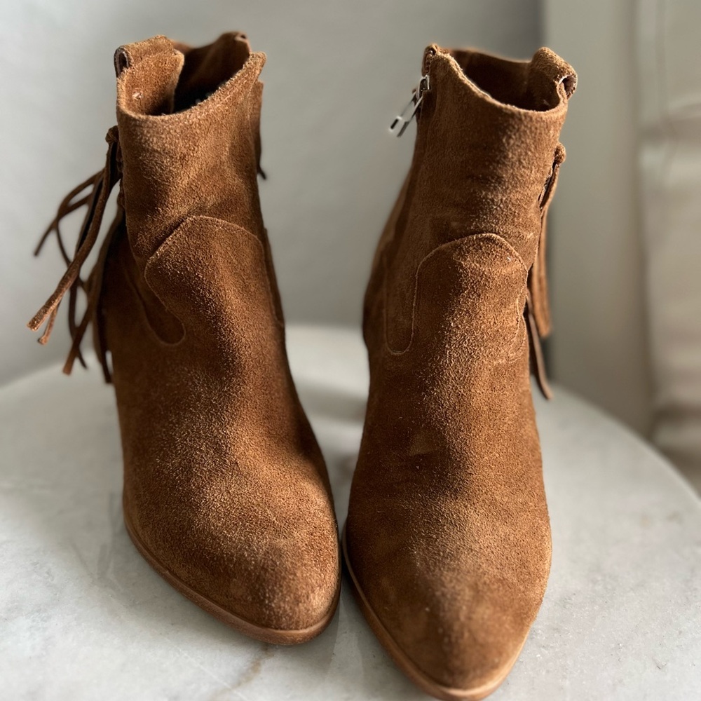 Brown Suede Ankle Booties with Lace-Up Detail